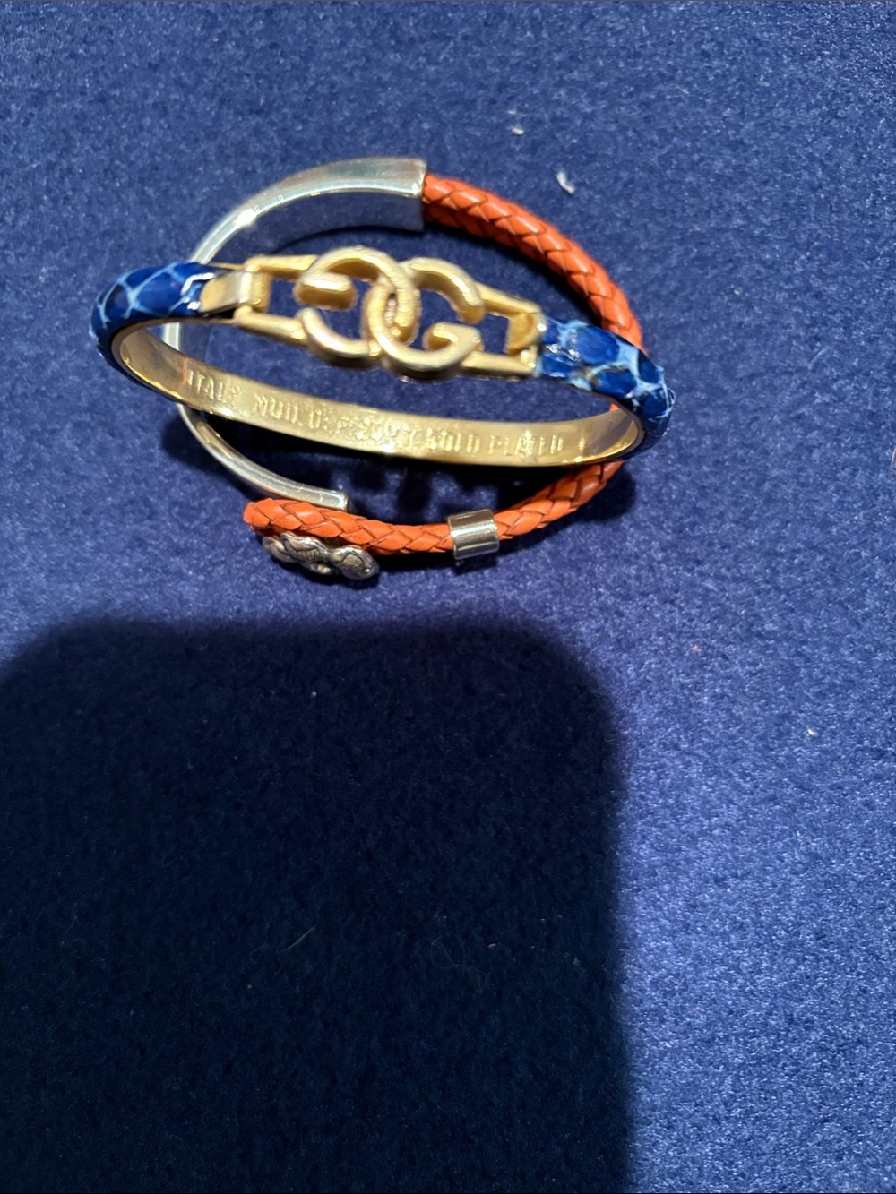 Gucci Blue Braided Leather Cuff & Orange Braided Leather Cuff Bracelet Set - Picture 2 of 3